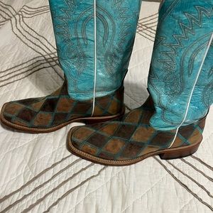 Anderson Bean Horsepower square toe patchwork mens boots. Size 8.5D.